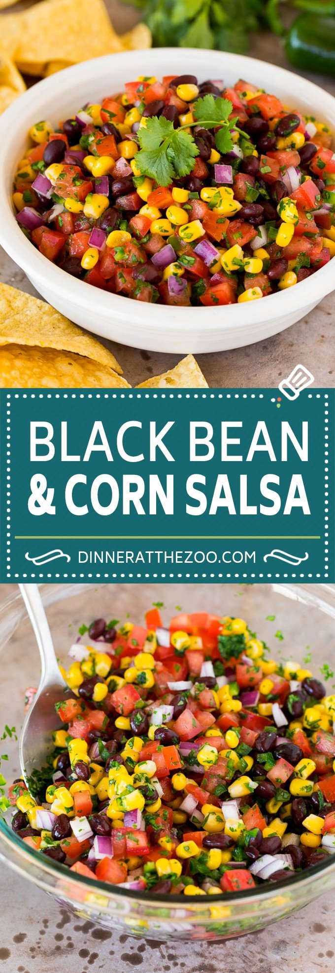 This black bean and corn salsa is a blend of fresh tomatoes, cilantro, jalapeno, corn kernels and beans, all mixed together to make a zesty and flavorful dip.