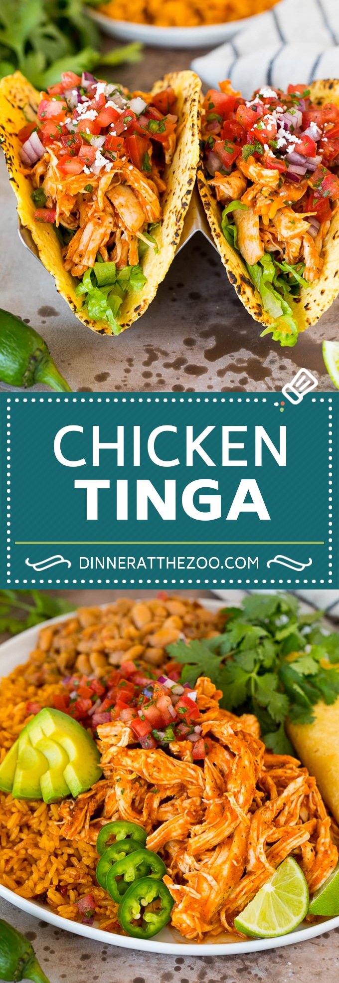 This chicken tinga is a classic dish made with shredded chicken that's simmered in a smoky and savory sauce.