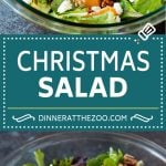 This Christmas salad is a blend of mixed greens, oranges, pomegranate, feta cheese and candied pecans, all tossed in a homemade dressing.