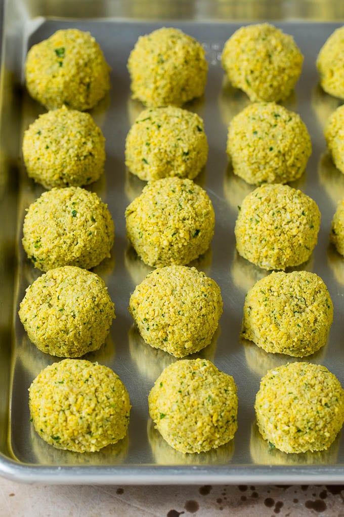 Balls of chickpea paste ready for frying.