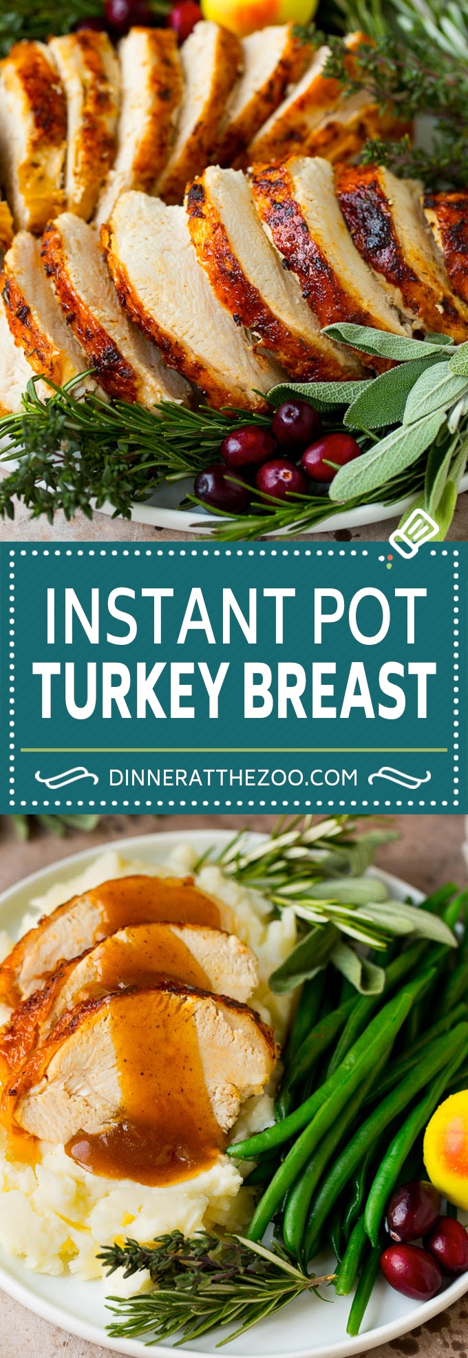 This Instant Pot turkey breast is seasoned with butter, garlic and herbs, then pressure cooked to tender and juicy perfection.