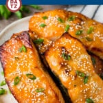 This miso salmon is fresh fish fillets soaked in a flavorful marinade, then broiled to perfection and topped with sesame seeds.