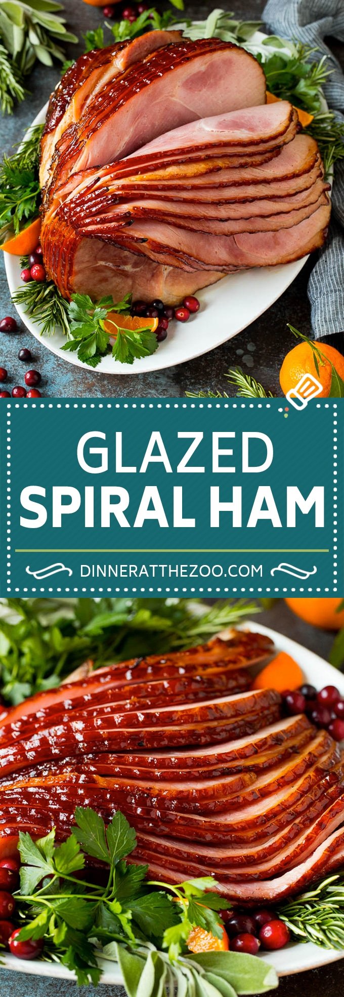 This spiral ham is coated in a homemade brown sugar glaze, then baked in the oven to tender and juicy perfection.