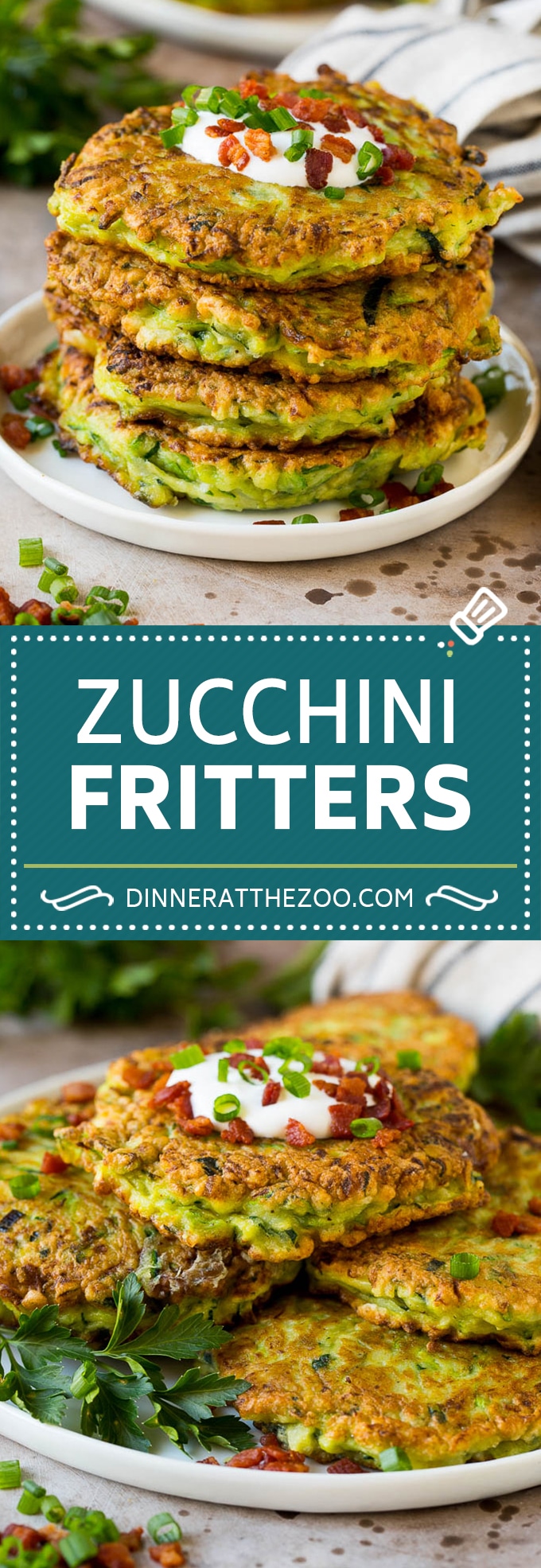 These zucchini fritters are crispy patties filled with shredded squash and flavored with garlic and herbs.