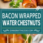 These bacon wrapped water chestnuts are crunchy marinated water chestnuts covered in bacon and a sweet and savory sauce, then baked to perfection.