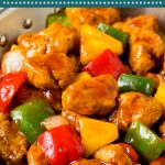This sweet and sour pork is chunks of pork tenderloin that are breaded and fried, then tossed with pineapple and fresh vegetables in a homemade sauce.