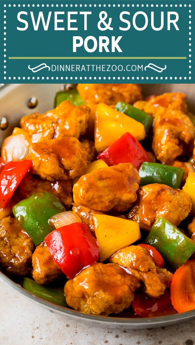 This sweet and sour pork is chunks of pork tenderloin that are breaded and fried, then tossed with pineapple and fresh vegetables in a homemade sauce.