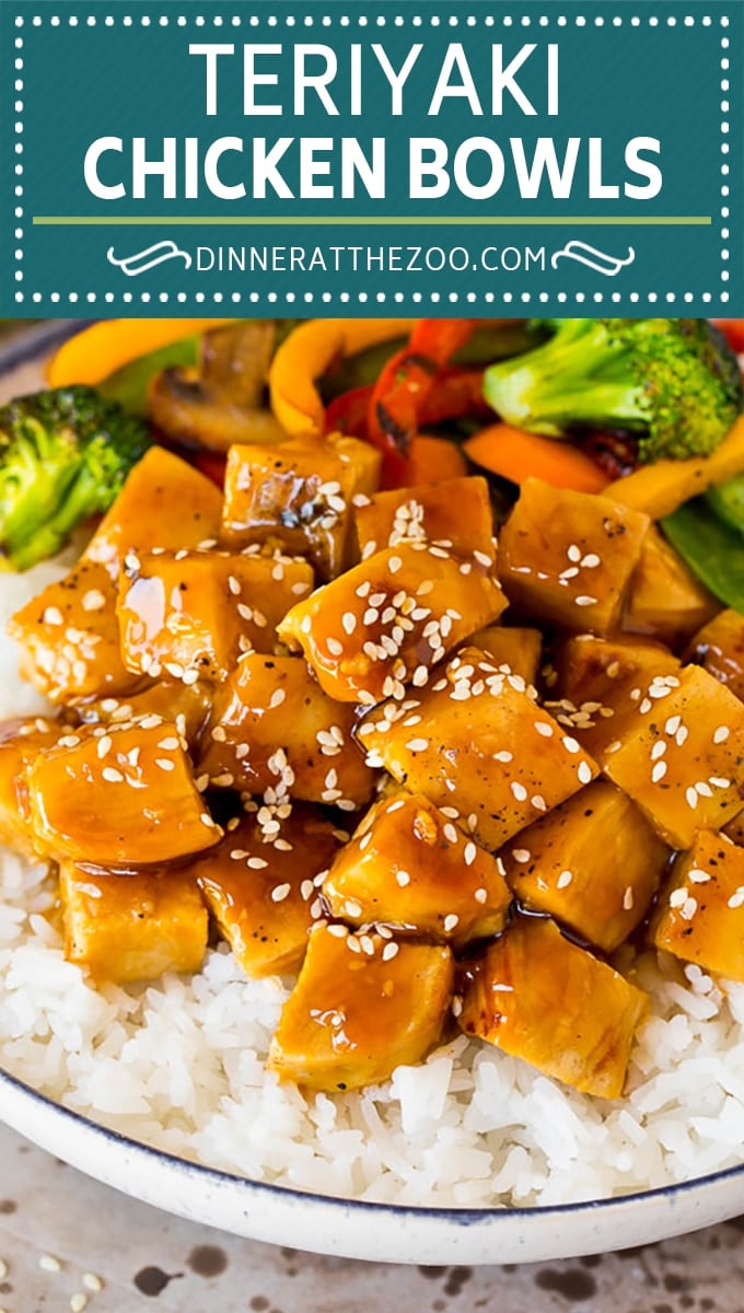 This teriyaki chicken bowl recipe is diced chicken, colorful vegetables and steamed rice served with a homemade teriyaki sauce.