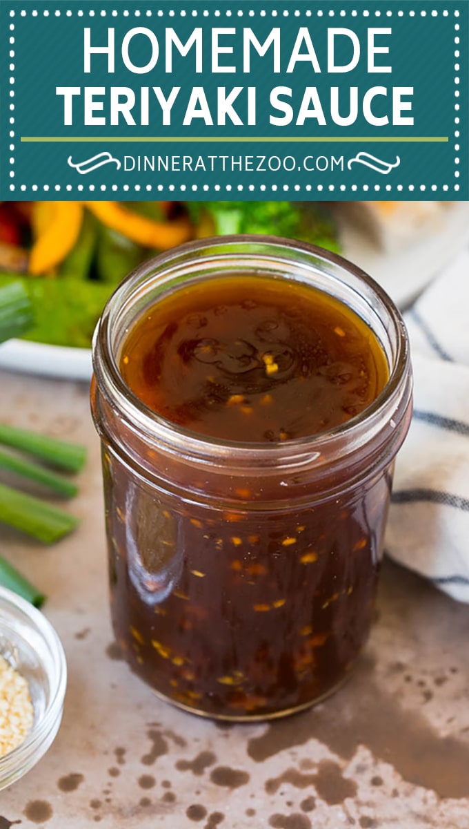 This homemade teriyaki sauce is a blend of soy sauce, brown sugar, garlic, ginger and sesame oil, all simmered together to make a sweet and savory condiment.