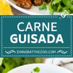 This Mexican style carne guisada is beef that is stewed with tomatoes, peppers and spices until it becomes tender and flavorful.