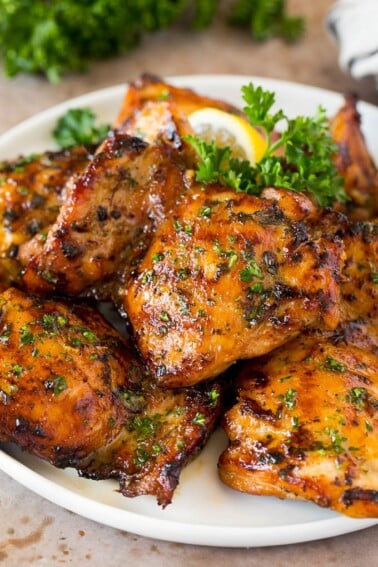 Chicken thigh marinade that's grilled onto chicken pieces.