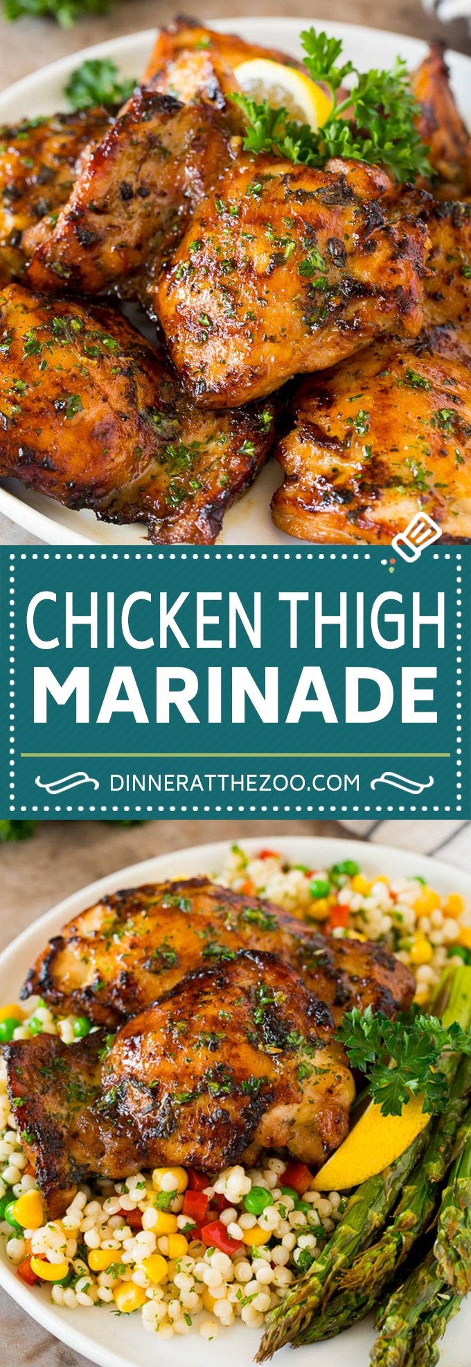 This chicken thigh marinade is a savory blend of fresh herbs, garlic, olive oil, lemon and seasonings.
