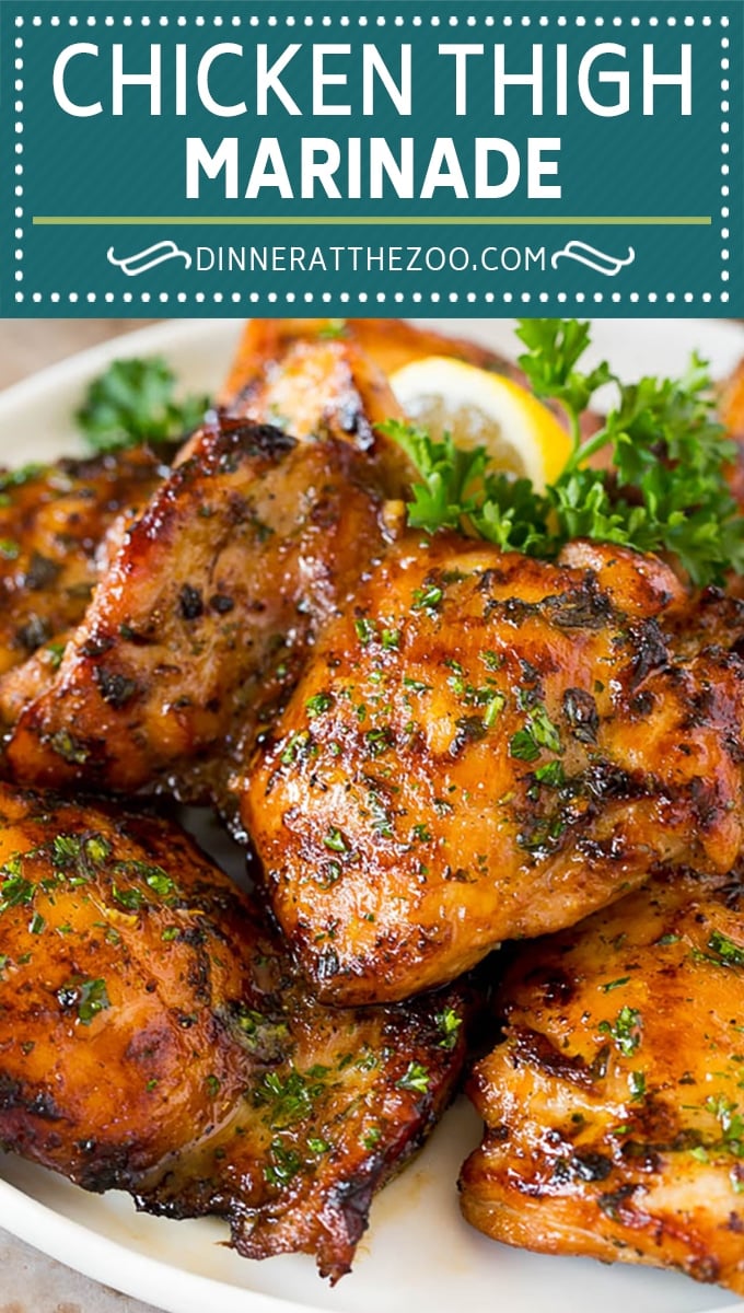 This chicken thigh marinade is a savory blend of fresh herbs, garlic, olive oil, lemon and seasonings.