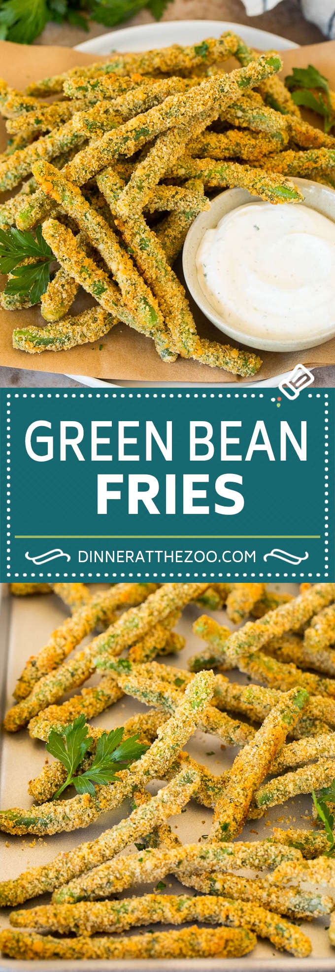 These green bean fries are fresh green beans coated in seasoned breadcrumbs and parmesan cheese, then baked to golden brown perfection.