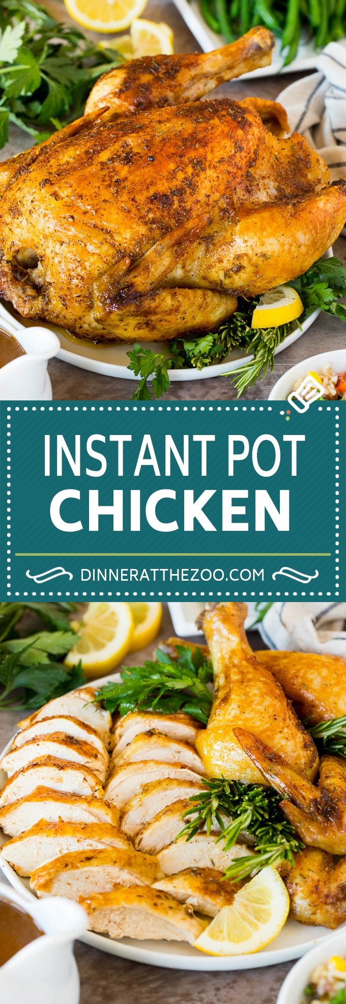 This Instant Pot whole chicken is coated in butter, herbs and spices, then pressure cooked to tender and juicy perfection.