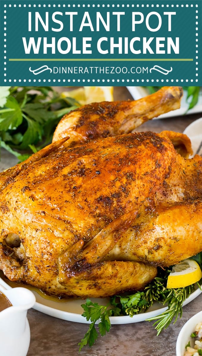 This Instant Pot whole chicken is coated in butter, herbs and spices, then pressure cooked to tender and juicy perfection.