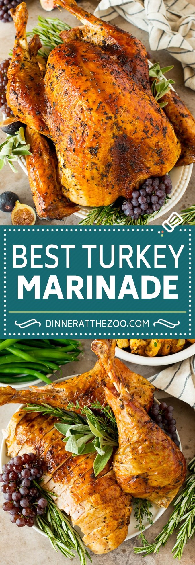 This turkey marinade is a combination of olive oil, fresh herbs, spices and citrus, all blended together to make the most tender and juicy turkey ever!