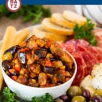 This caponata recipe is a sweet and savory blend of eggplant, peppers, tomatoes and olives, simmered together to create a great appetizer.