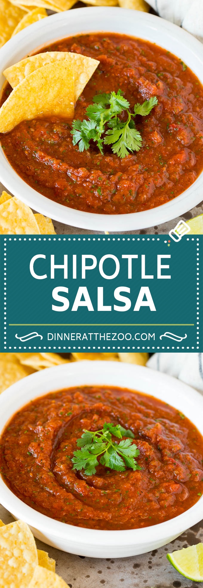 This chipotle salsa is a blend of fire roasted tomatoes, onion, chipotle peppers, cilantro and lime juice, all mixed together to make a smoky and spicy salsa.