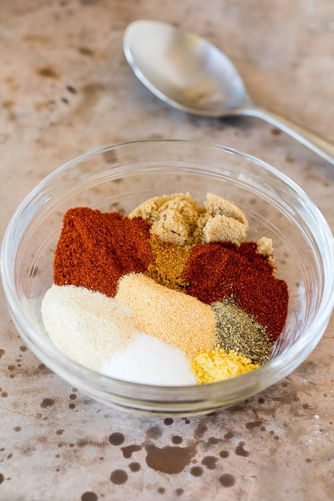 Assorted spices in a bowl.