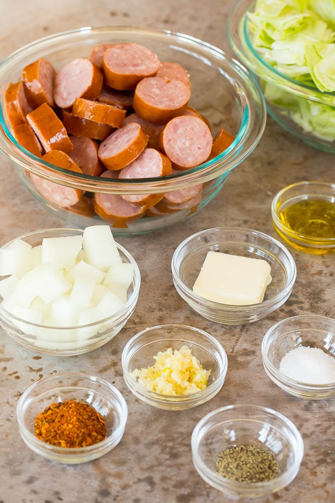 Bowls of ingredients for the recipe.