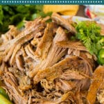 This Chipotle carnitas recipe is a remake of the restaurant favorite that features pork roast slow cooked with a variety of spices until tender.