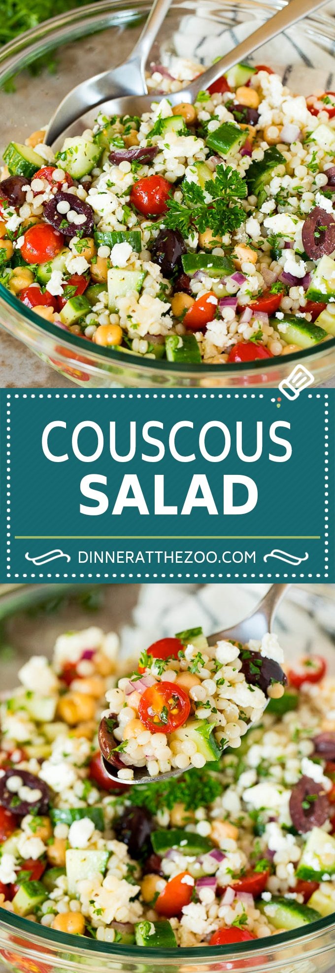 This Mediterranean couscous salad is pearl couscous with vegetables and feta cheese, all tossed in a homemade dressing.