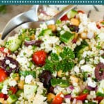 This Mediterranean couscous salad is pearl couscous with vegetables and feta cheese, all tossed in a homemade dressing.