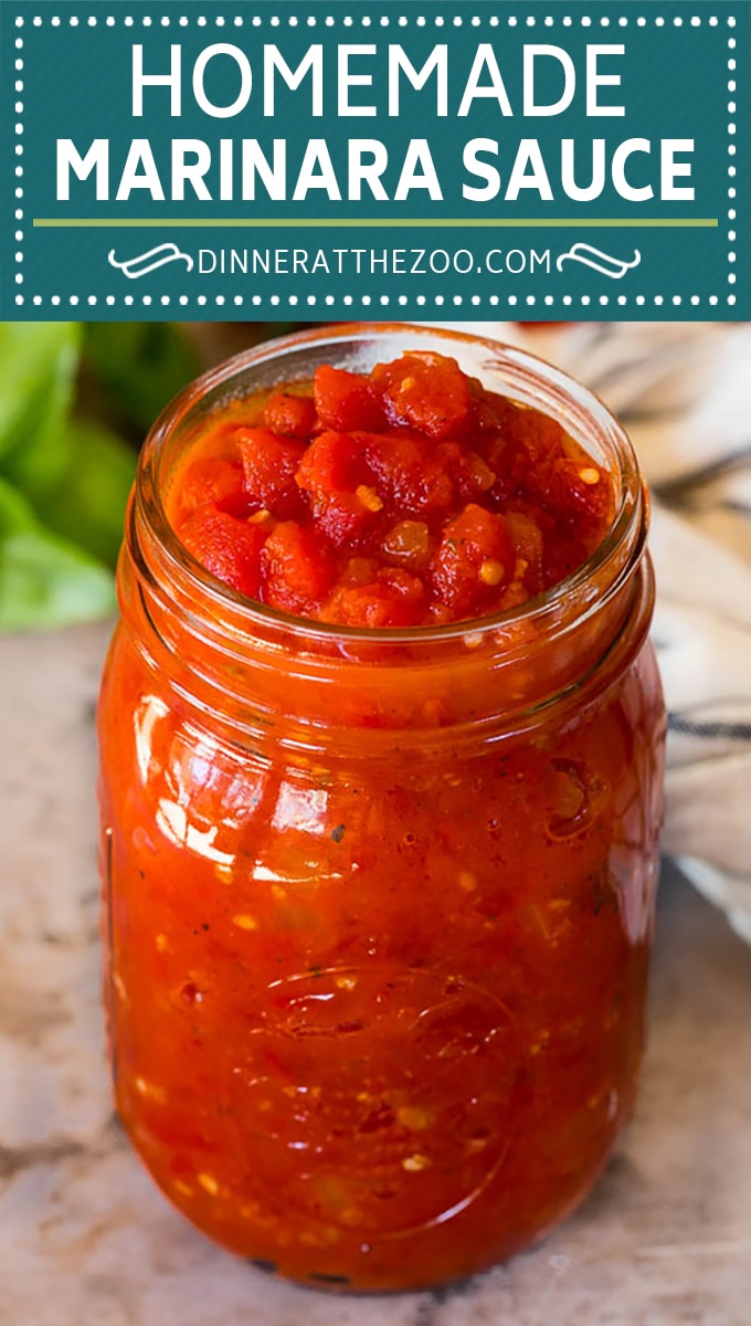 This homemade marinara sauce is a blend of tomatoes, basil, garlic, olive oil and herbs, all simmered together.