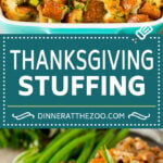 This Thanksgiving stuffing is a mixture of bread cubes, vegetables and plenty of herbs, all baked together until golden brown.