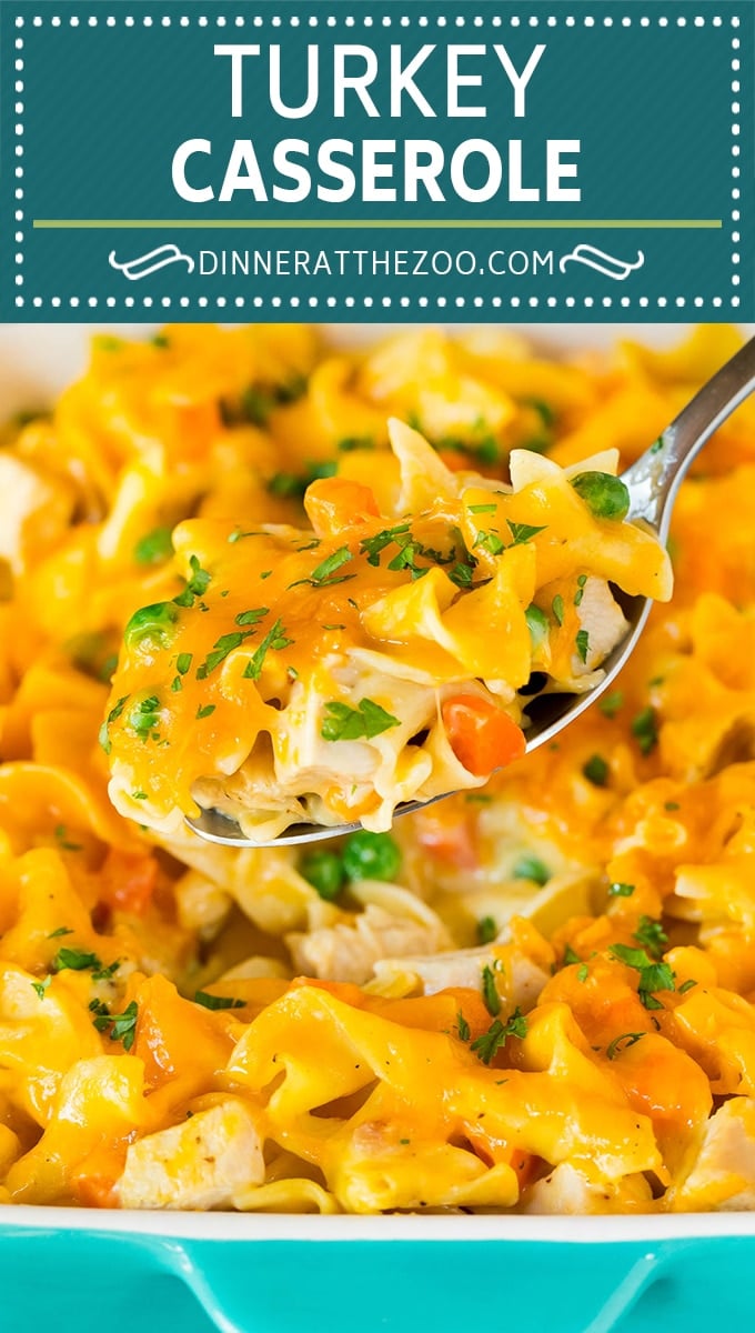 This turkey casserole is made with diced leftover turkey, egg noodles and vegetables, all tossed in a creamy cheesy sauce.