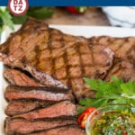 This churrasco recipe is marinated skirt steak that is grilled to tender perfection, then topped with a fresh and flavorful chimichurri sauce.
