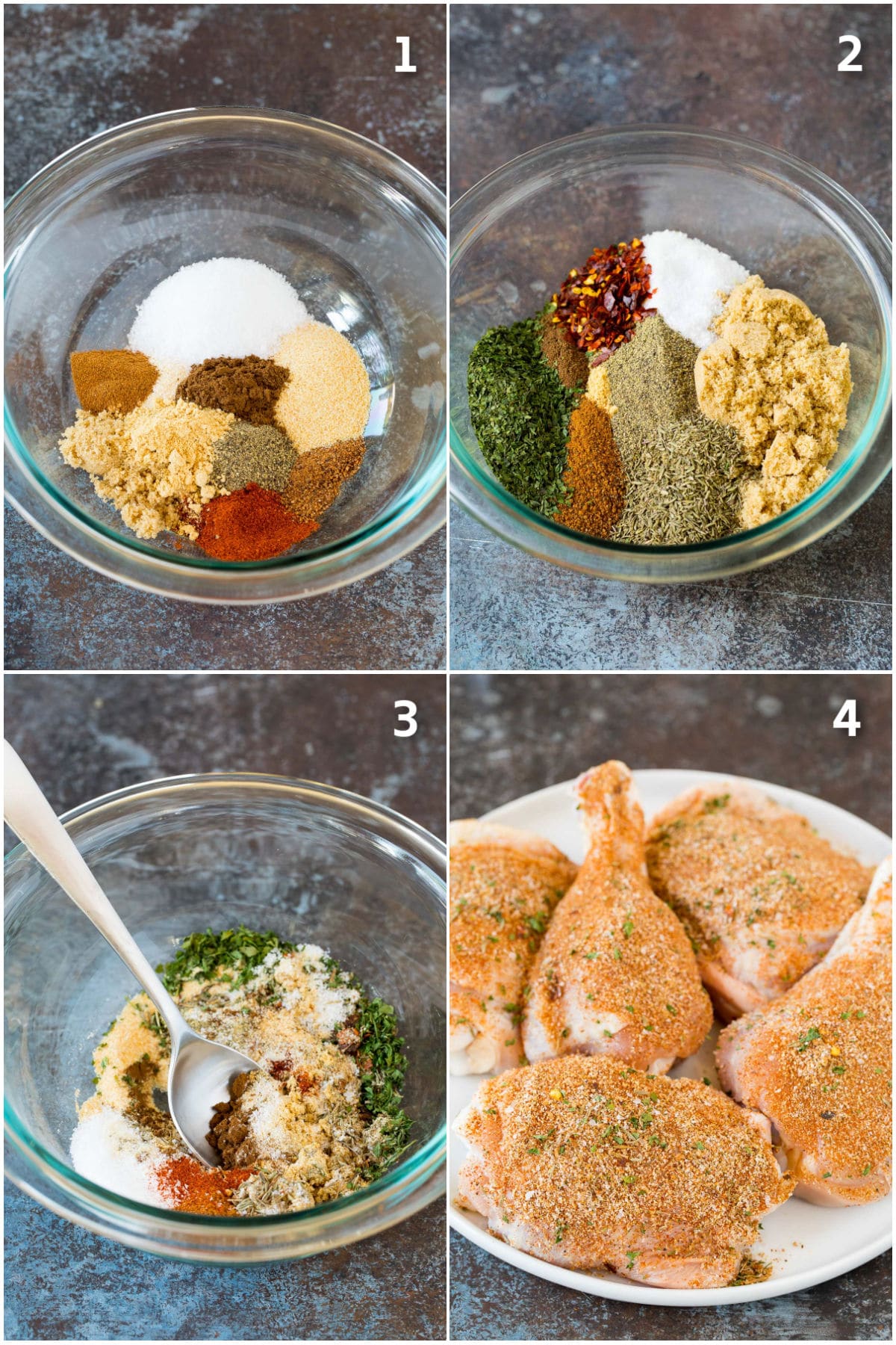 Step by step process shots showing how to make spice blend.