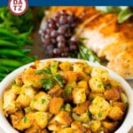 This crock pot stuffing is a mix of bread cubes, sauteed vegetables and seasonings, all placed in the slow cooker for a great side dish.