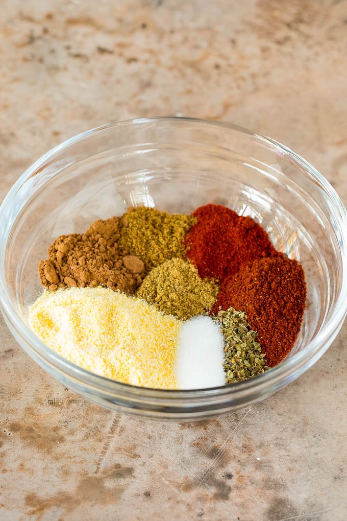 A bowl of different spices.