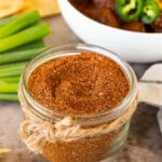 A jar of homemade chili seasoning.