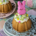 An image of a mini Bundt cake with a peeps candy on top.