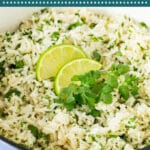 This cilantro lime rice is fluffy long grain rice that's flavored with garlic, plenty of cilantro and fresh lime juice.
