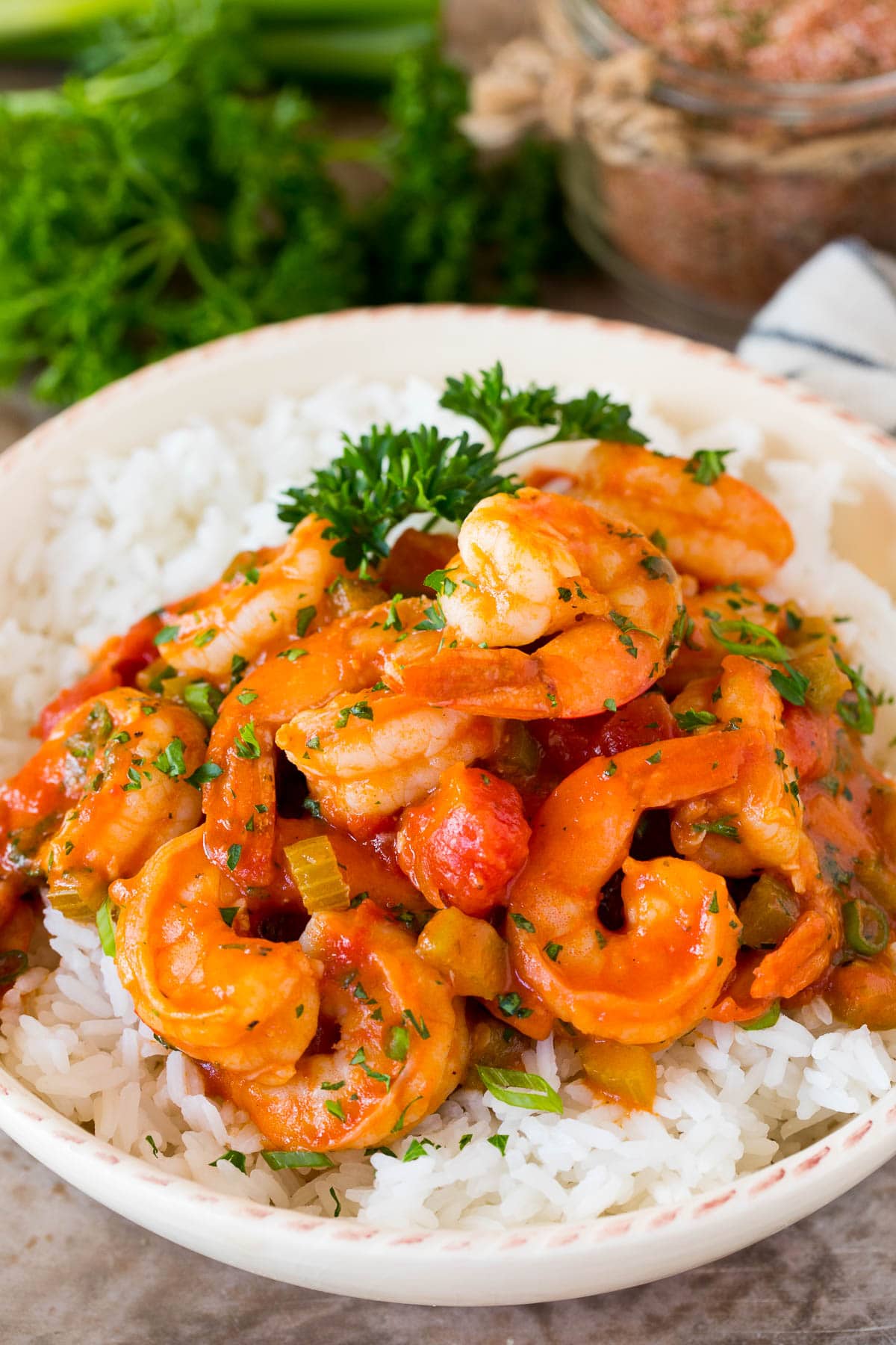 Creole seasoning served in shrimp and vegetables with rice.