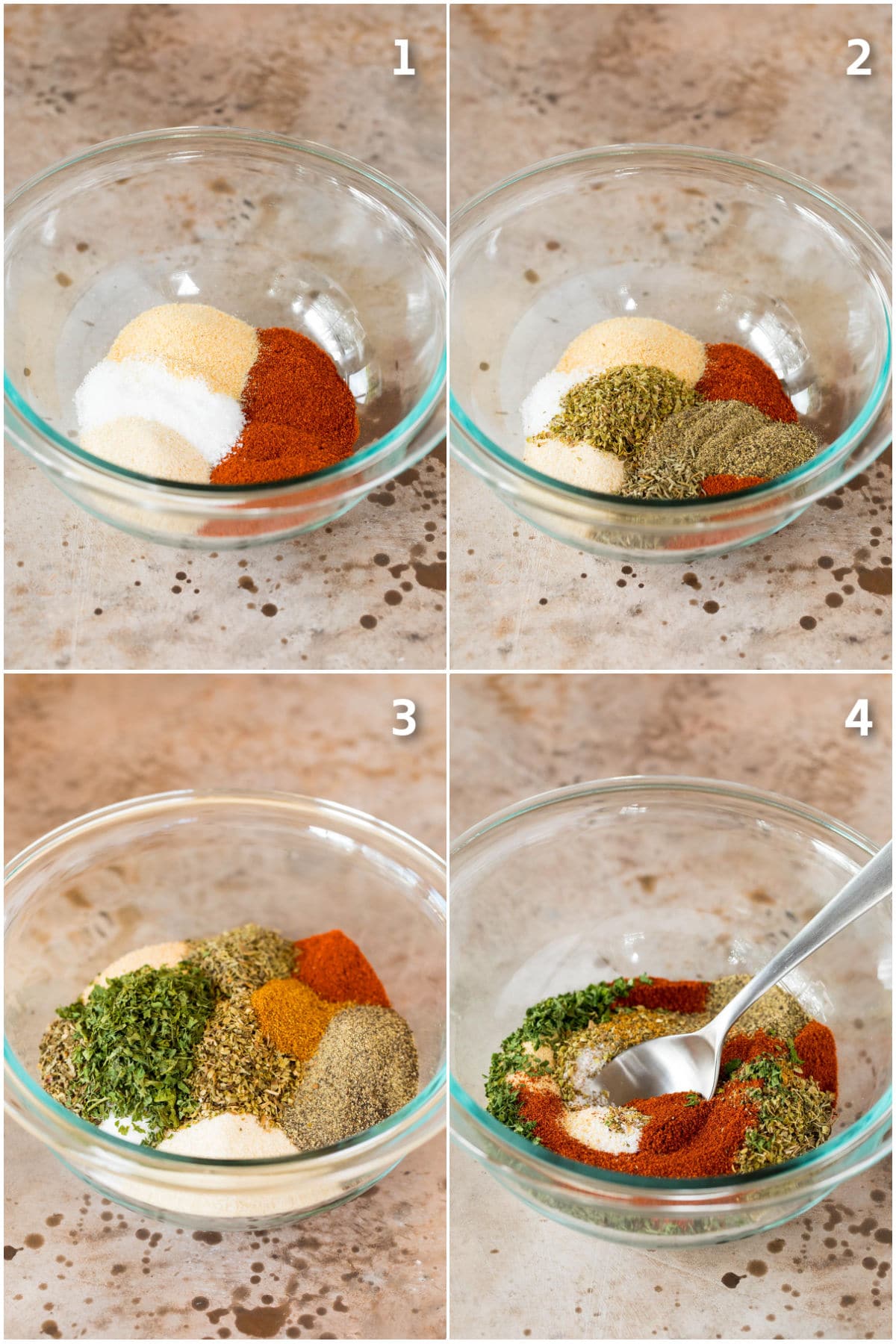 Step by step images on how to make seasoning mix.