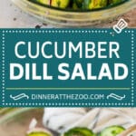 This cucumber dill salad is fresh sliced cucumbers, red onions and plenty of dill, all tossed together in a homemade dressing.