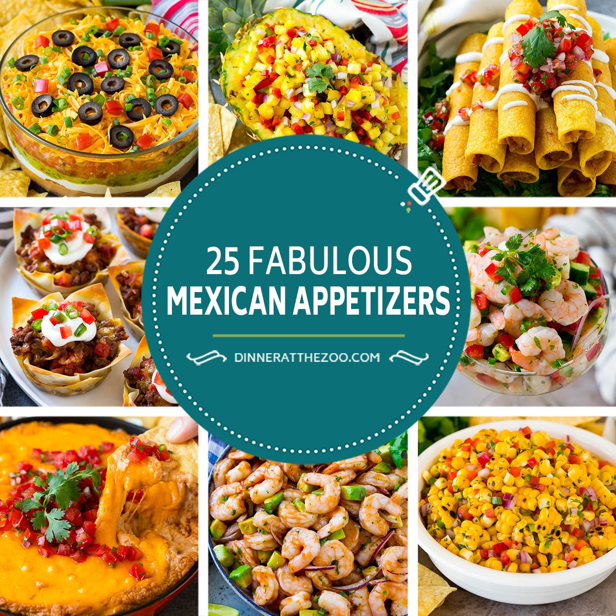 A collection of fabulous Mexican appetizer recipes like corn salsa, taquitos and bean dip.