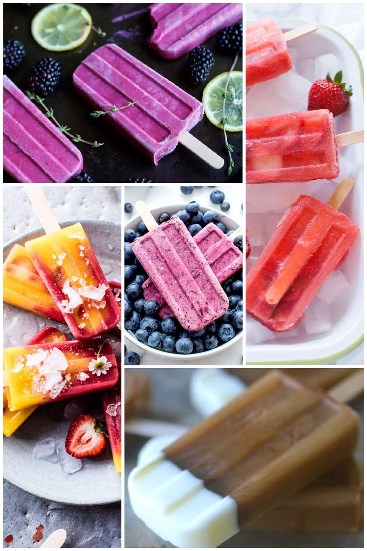 A group of frozen treats like iced coffee popsicles and strawberry sangria popsicles.