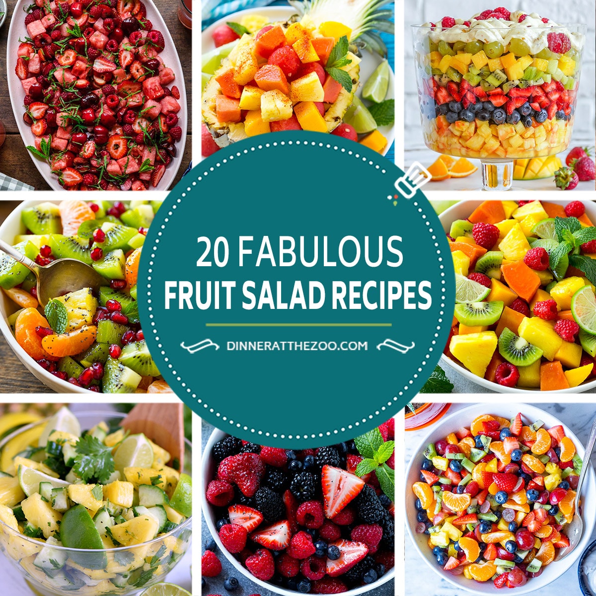 A group of fabulous fruit salad recipes like berry fruit salad and tropical fruit salad.