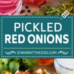 These pickled red onions are thinly sliced onions marinated in a mixture of sugar, salt, vinegar, herbs and spices.