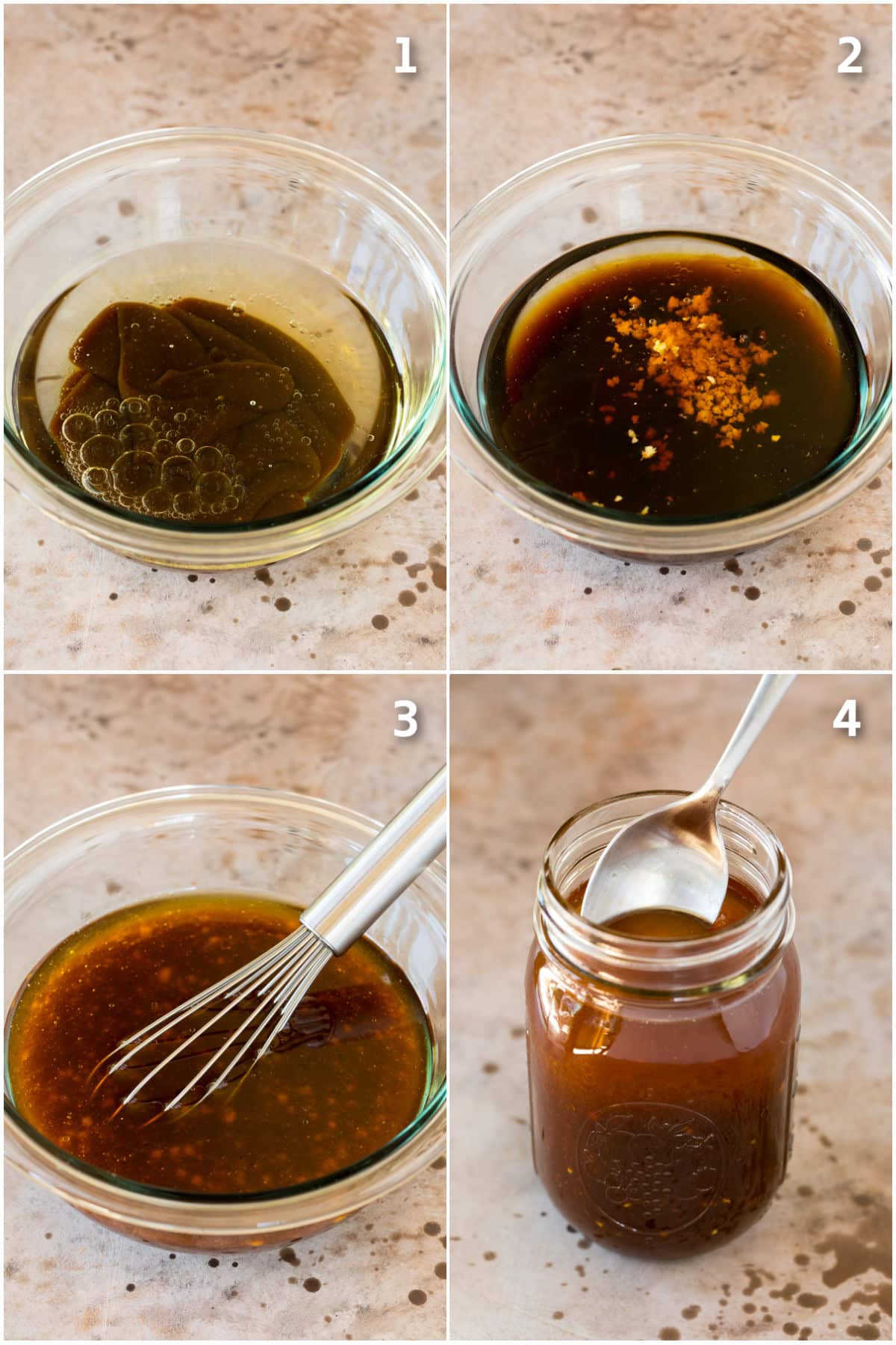 Step by step shots showing how to make salad dressing.
