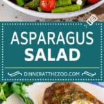 This asparagus salad is tender asparagus, tomatoes, olives, red onion and radishes, all tossed in a homemade dressing and topped with feta cheese.