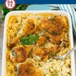 This classic chicken and rice casserole recipe is a one pan meal that's full of tender chicken and creamy rice, all baked together to golden brown perfection.