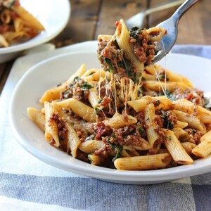 An image of slow cooker beef and cheese pasta.
