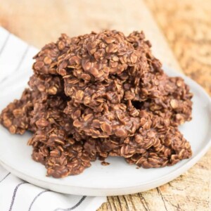 An image of a pile of classic chocolate no bake cookies.